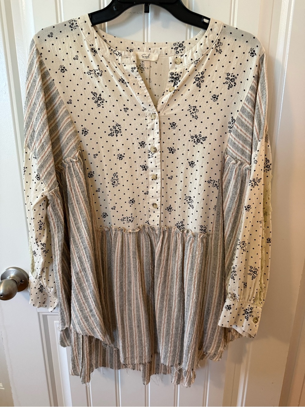 Easel Cream Blouse with Black Dot and Floral Print